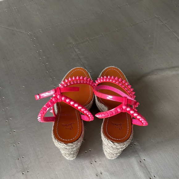 Christian louboutin mafaldina 120mm wedge espadrille pink neon sandal sz 39 - Picture 8 of 13